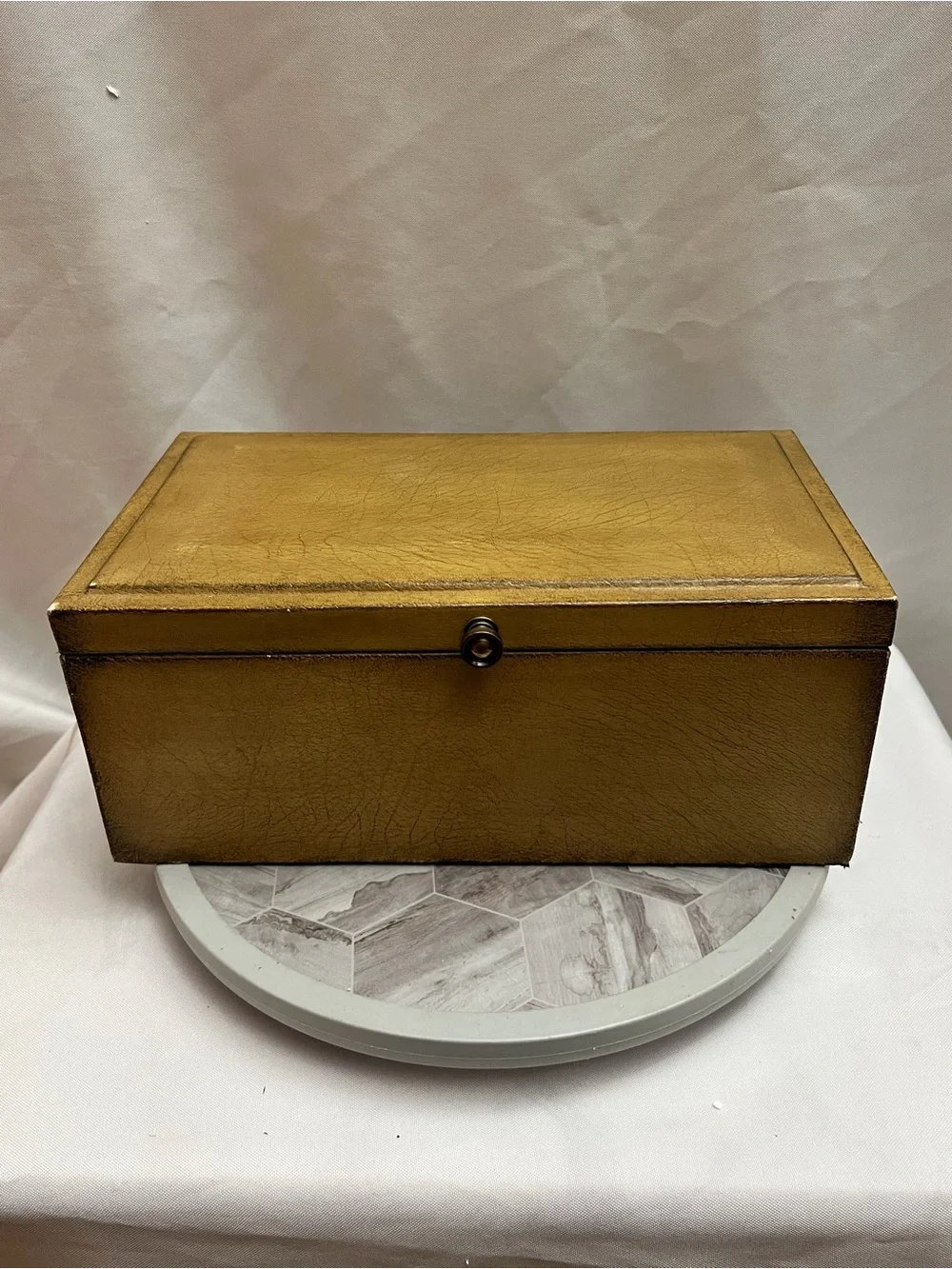 Vintage Elephant Leather Utility Box Gold Black Velvet Lined Storage Box
